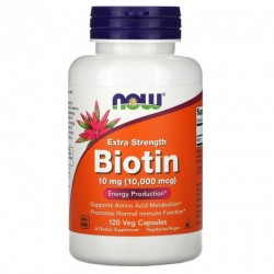 Биотин, Biotin 10000 mcg, Now Foods, 120 капcул