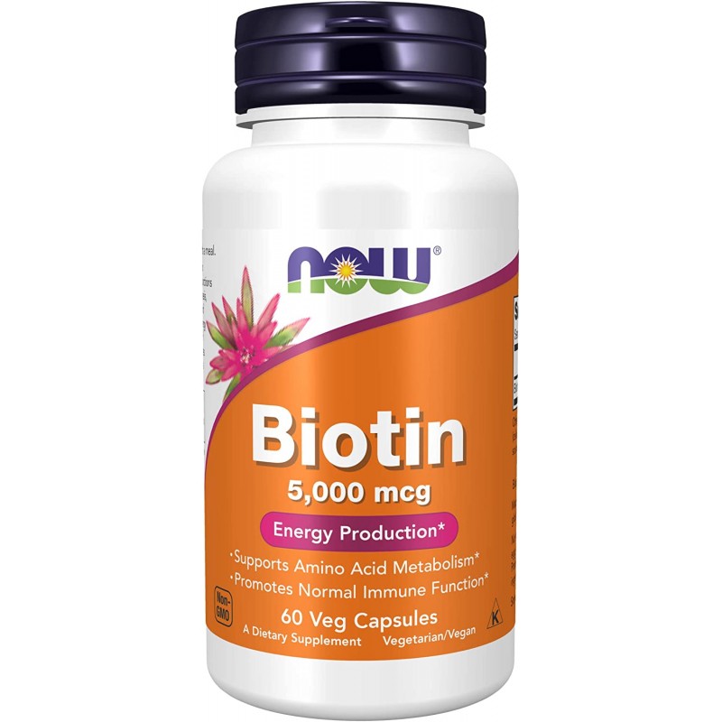 Биотин, Biotin 5000 mcg, Now Foods, 60 капcул