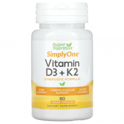 Vitamin D3+K2, Super Nutrition, 60 капсул