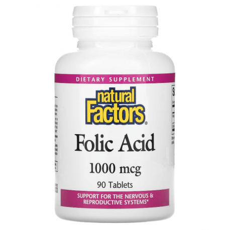 Folic Acid, Natural Factors, 1000 мкг, 90 таблеток