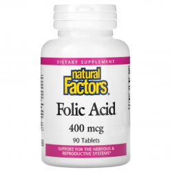 Folic Acid, Natural Factors, 400 мкг, 90 таблеток