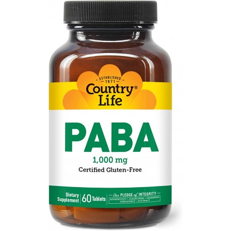 PABA, Country Life, 1000 мг, 60 таблеток