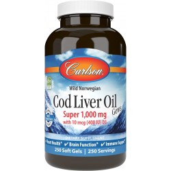 Cod Liver Oil, Wild Norwegian, Carlson, 1000 мг, 250 капсул