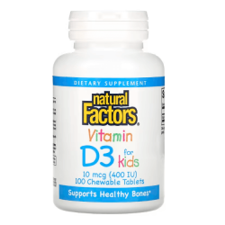 Natural Factors, Vitamin D3 for Kids, 10 мкг (400 МЕ), 100 жевательных таблеток
