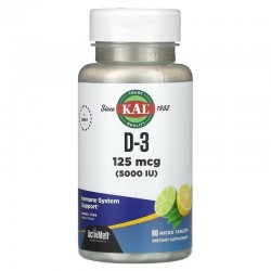 D-3, KAL, 5000 IU, 90 таблеток, лимон-лайм
