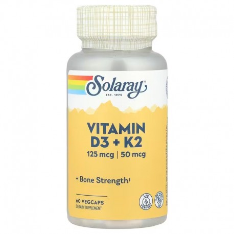 Vitamin D3+K2, Solaray, 60 капсул