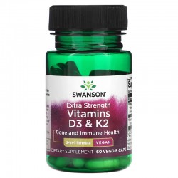 Extra Strenght Vitamins D3 & K2, Swanson, 60 капсул
