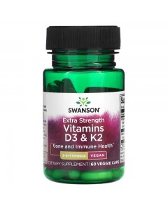 Extra Strenght Vitamins D3 & K2, Swanson, 60 капсул